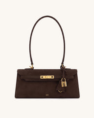 Nerissa Faux Suede East-West Shoulder Bag - Dark Brown
