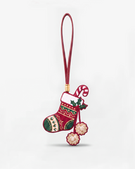 Embroidered Christmas Stocking Bag Charm - Red
