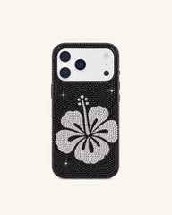 Crystal Hibiscus Flower Phone Case – Black
