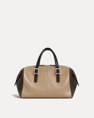 Harper Two-Tone Buckled Bowling Bag - Beige & Dark Brown