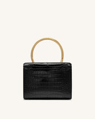 Astrid Calla Lily Metal Handle Top Handle Bag - Black Croc