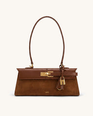 Elise Faux Suede Trim East-West Shoulder Bag - Brown