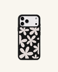 Artificial Crystal Floral Phone Case – Black