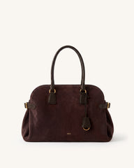Leonie Faux Suede Top Handle Bag - Dark Brown
