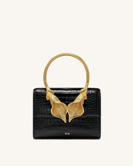 Astrid Calla Lily Metal Handle Top Handle Bag - Black Croc
