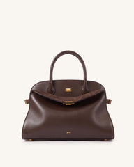 Lucia Foldover Top Handle Bag - Dark Brown