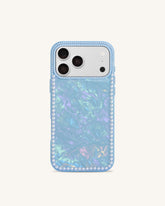 Pearl Marble Artificial Crystal Phone Case - Iridescent Blue