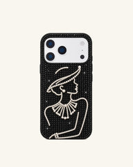 Pearl Lady Portrait Artificial Crystal Phone Case - Black