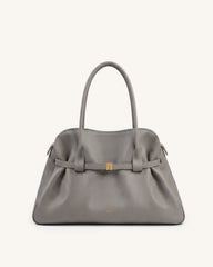 Hana Pebbled Belted Satchel Bag - Gray