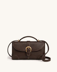 Estelle Buckle Flap Top Handle Bag - Dark Brown