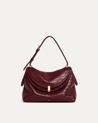 Rhea Croc Embossed Shoulder Bag - Red