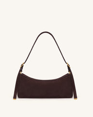 Elowen Faux Suede East-West Shoulder Bag - Dark Brown