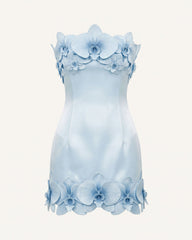 Orchid Trim Strapless Mini Dress - Blue