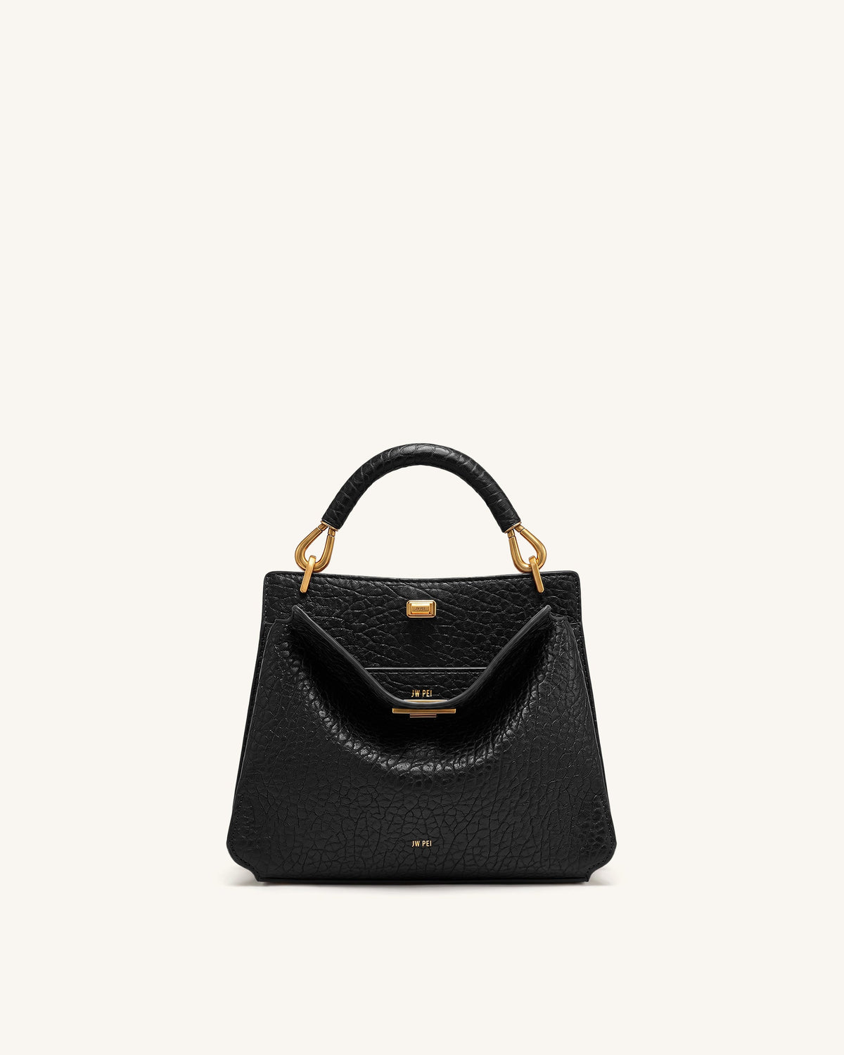 Lucia Elephant-Effect Top Handle Bag - Black