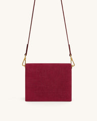 Mini Flap Faux Suede Croc Embossed Crossbody - Burgundy
