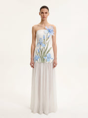Floral Print Strapless Mixed Maxi Dress - Ivory