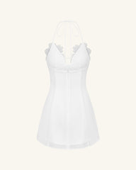 Flower Embroidered Mini Dress - White