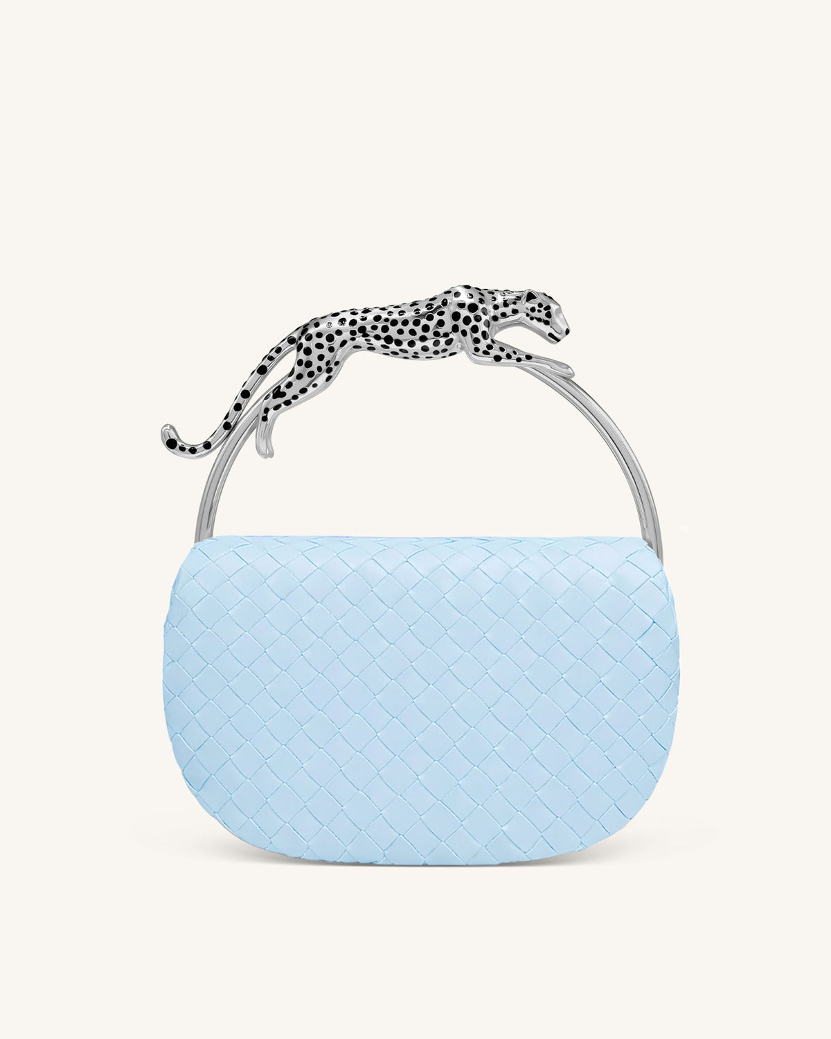 Ione Woven Leopard Shaped Top Handle Bag - Light Blue