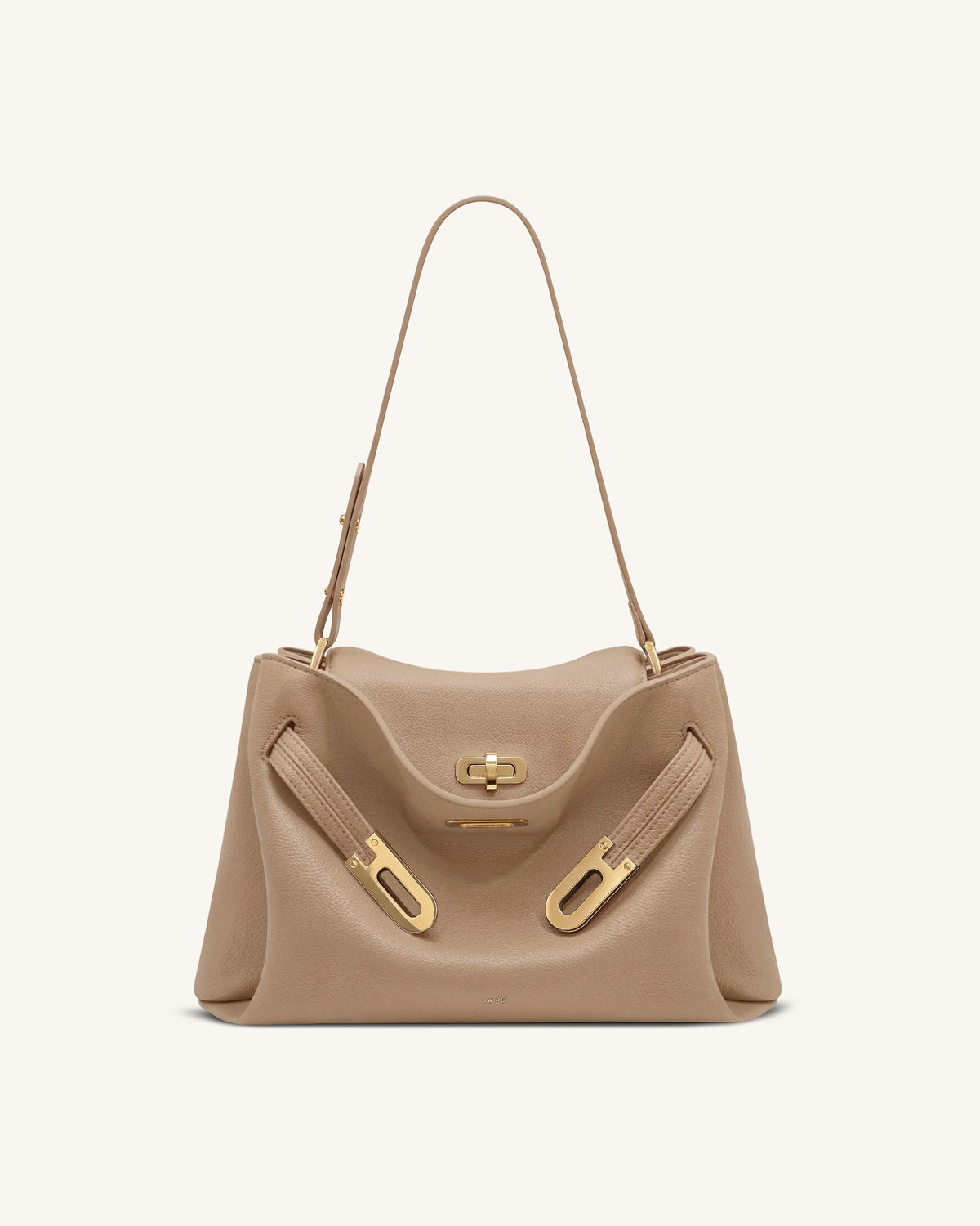 Rhea Pebbled Double Buckle Shoulder Bag - Khaki