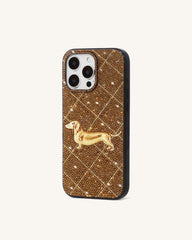 Dachshund Motif Artificial Crystal Phone Case - Brown
