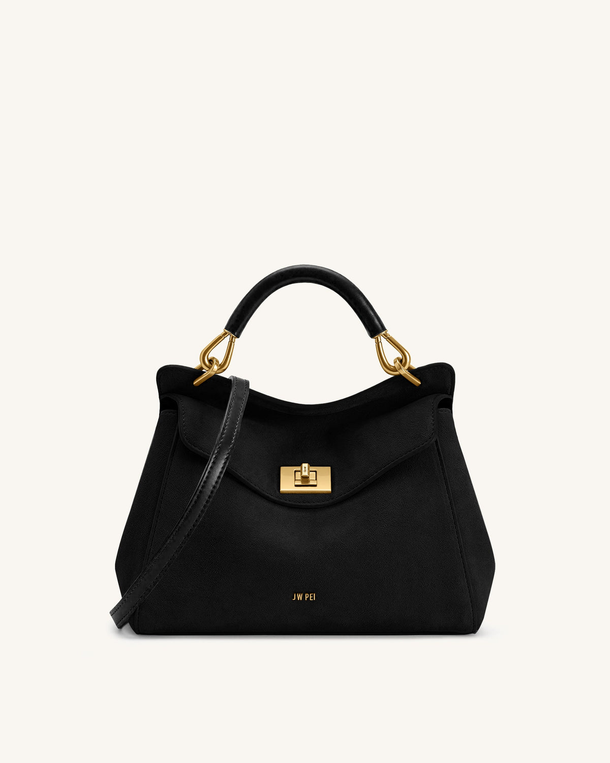 Lucia Classic Faux Suede Top Handle Bag - Black