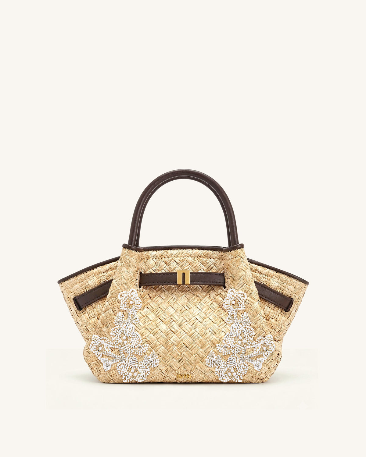 Hana Mini Faux Straw Beading Tote Bag - Brown