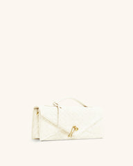 Celeste Faux Suede Woven Textured Envelope Top Handle Bag - White