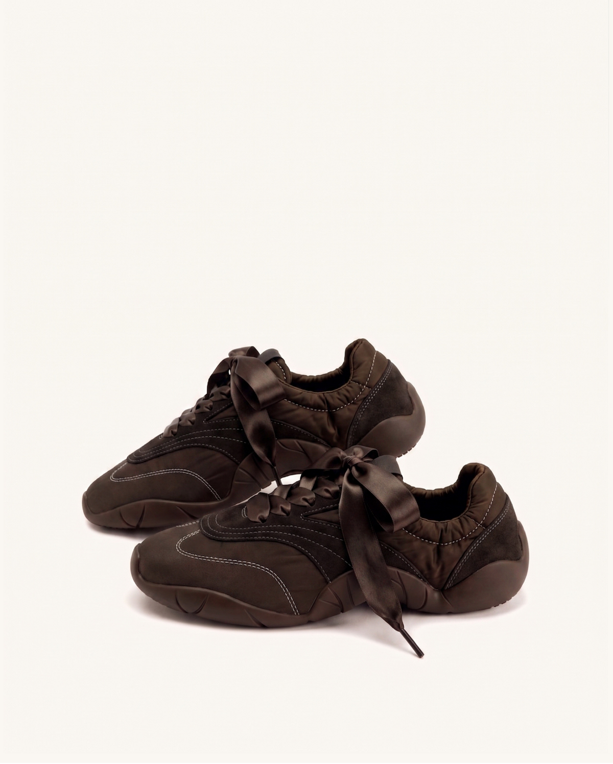 Flavia Ribbon Lace Ballerina Sneakers - Dark Brown
