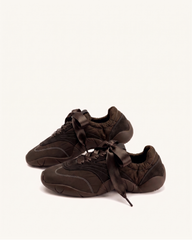 Flavia Ribbon Lace Ballerina Sneakers - Dark Brown