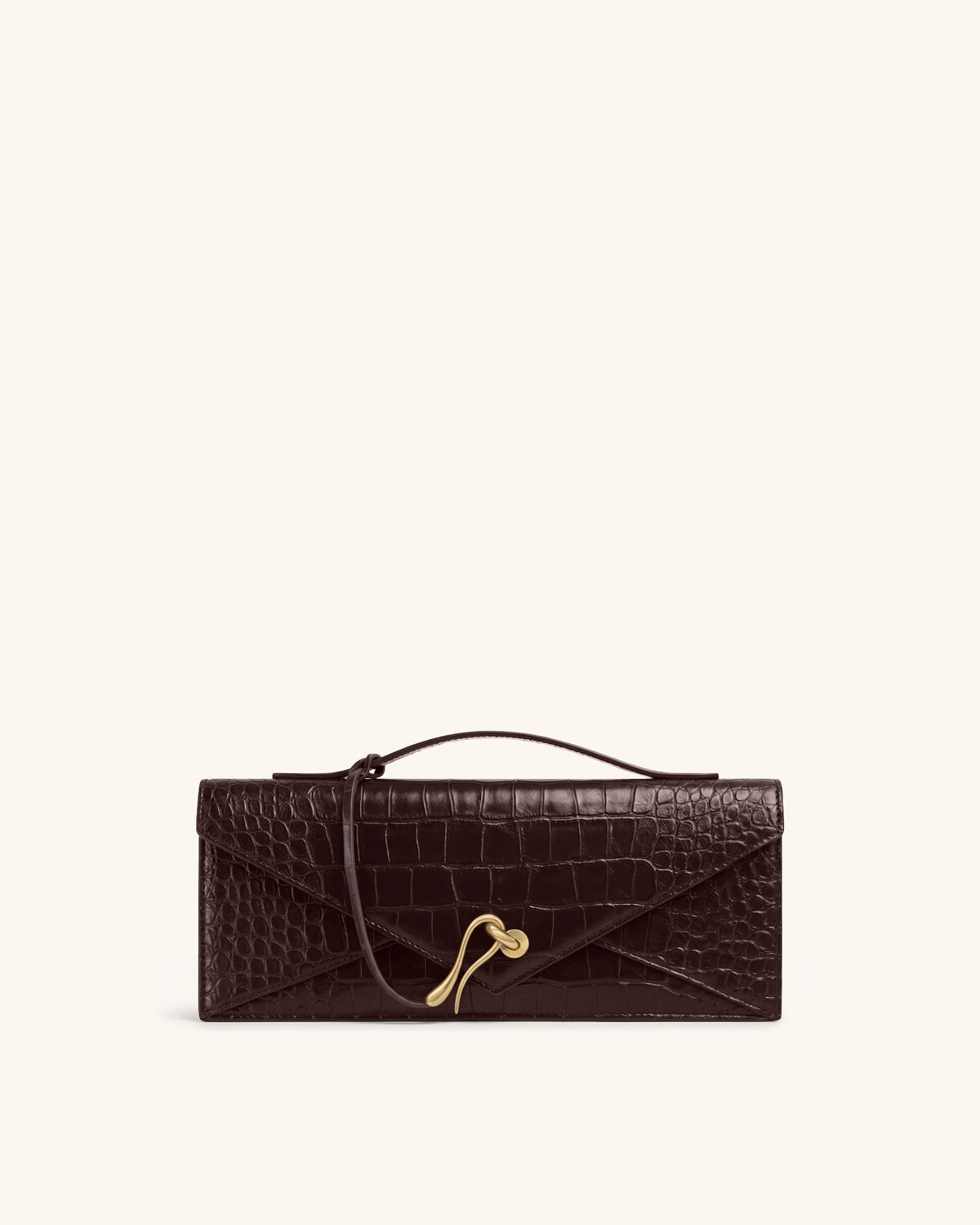 Celeste Envelope Top Handle Bag - Dark Brown Croc