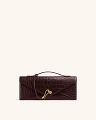 Celeste Envelope Top Handle Bag - Dark Brown Croc