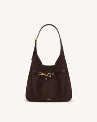 Alina Faux Suede Hobo Bag - Chocolate Brown