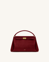 Carmen Faux Suede Top Handle Bag - Burgundy