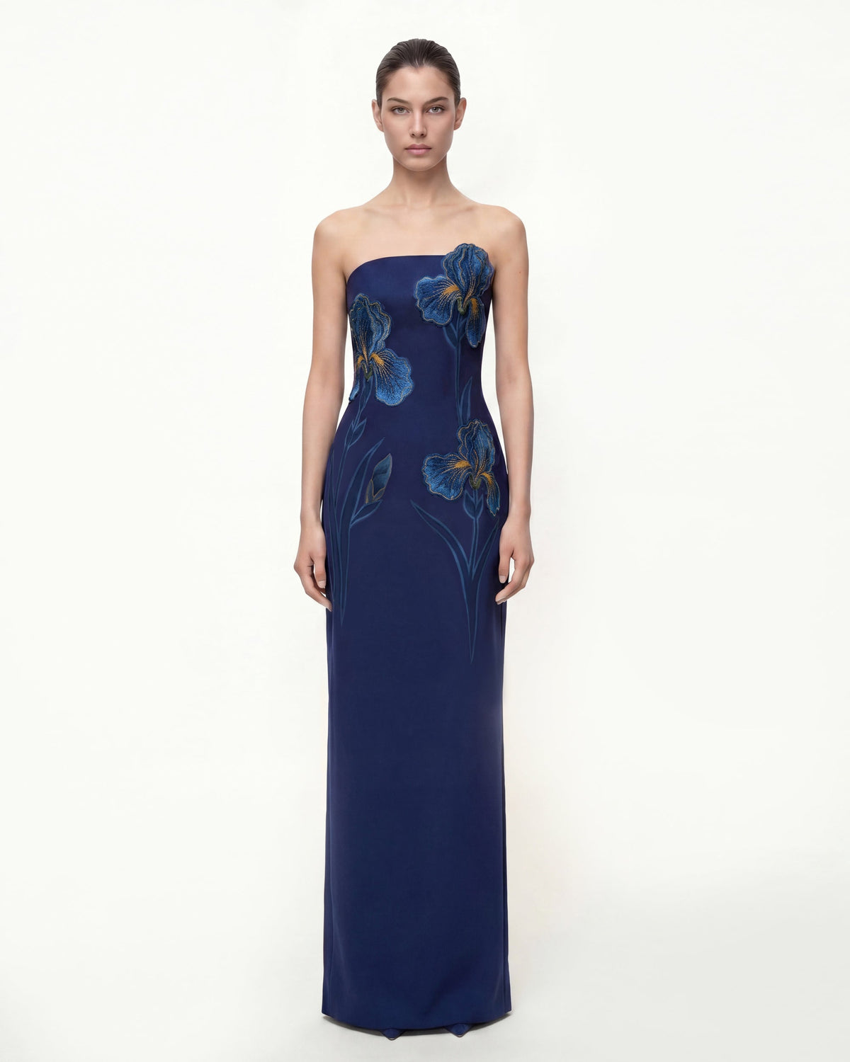 Iris Embroidered Strapless Maxi Dress - Navy Blue
