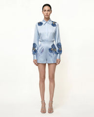 Iris Embroidered Tailored Shorts - Light Blue
