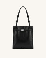 Noelle Belted Tote Bag - Black