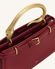Elena Snake Handle Top Handle Bag - Wine Red