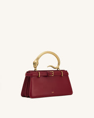 Elena Snake Handle Top Handle Bag - Wine Red