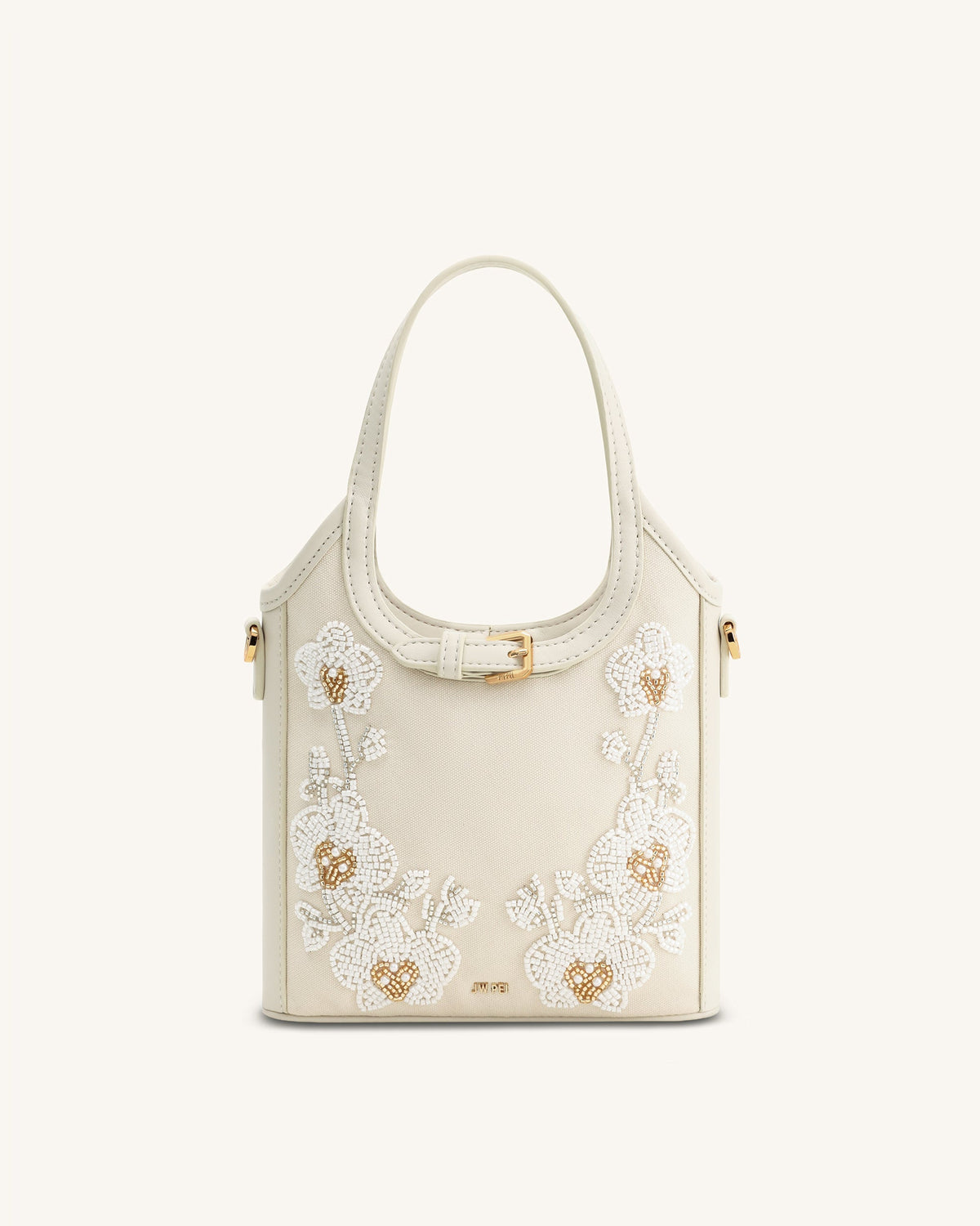 Brooke Mini Belted Embellished Orchid Beaded Top Handle Bag - Ivory