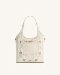 Brooke Mini Belted Embellished Orchid Beaded Top Handle Bag - Ivory