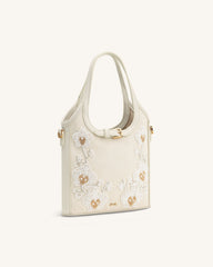 Brooke Mini Belted Embellished Orchid Beaded Top Handle Bag - Ivory