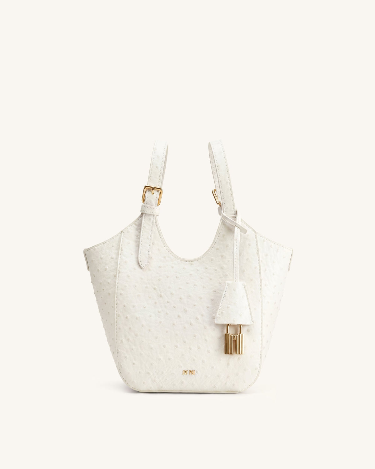 Ines Faux Ostrich Padlock Tote Bag - White