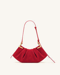 Amelia Faux Suede Pleated Shoulder Bag - Red