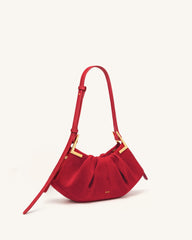 Amelia Faux Suede Pleated Shoulder Bag - Red