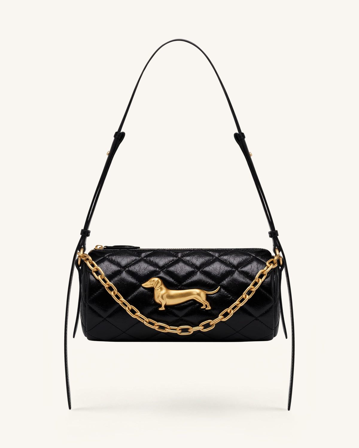 Lucienne Dachshund Quilted Chain Shoulder Bag - Black