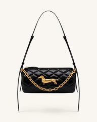 Lucienne Dachshund Quilted Chain Shoulder Bag - Black