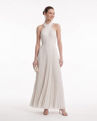 Pleated Cross Halter Maxi Dress - Ivory