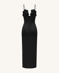3D Floral Strappy Maxi Dress - Black
