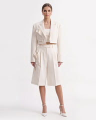 Floral Appliqué Cropped Blazer - White
