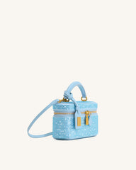 Cleo Artificial Crystal Box Shape Top Handle Bag - Blue